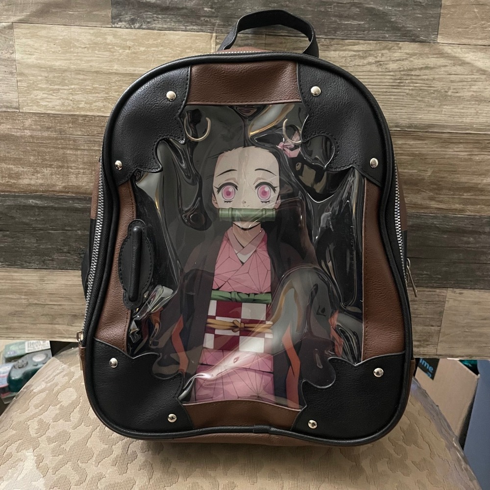Bioworld Demon Slayer Nezuko Kamado Ita Bag Mini Backpack Brown Black Faux Lthr